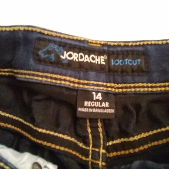 JORDACHE jeans Blue Bootcut Distressed Lycra Embroidery Pockets Size 14 27ins. - Picture 10 of 11
